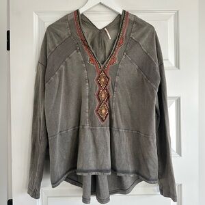 Free People Beaded V Neck Blouse